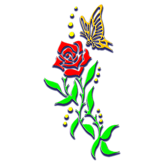 গোলাপ এবং প্রজাপতির শিল্পকর্ম ওয়ালপেপার