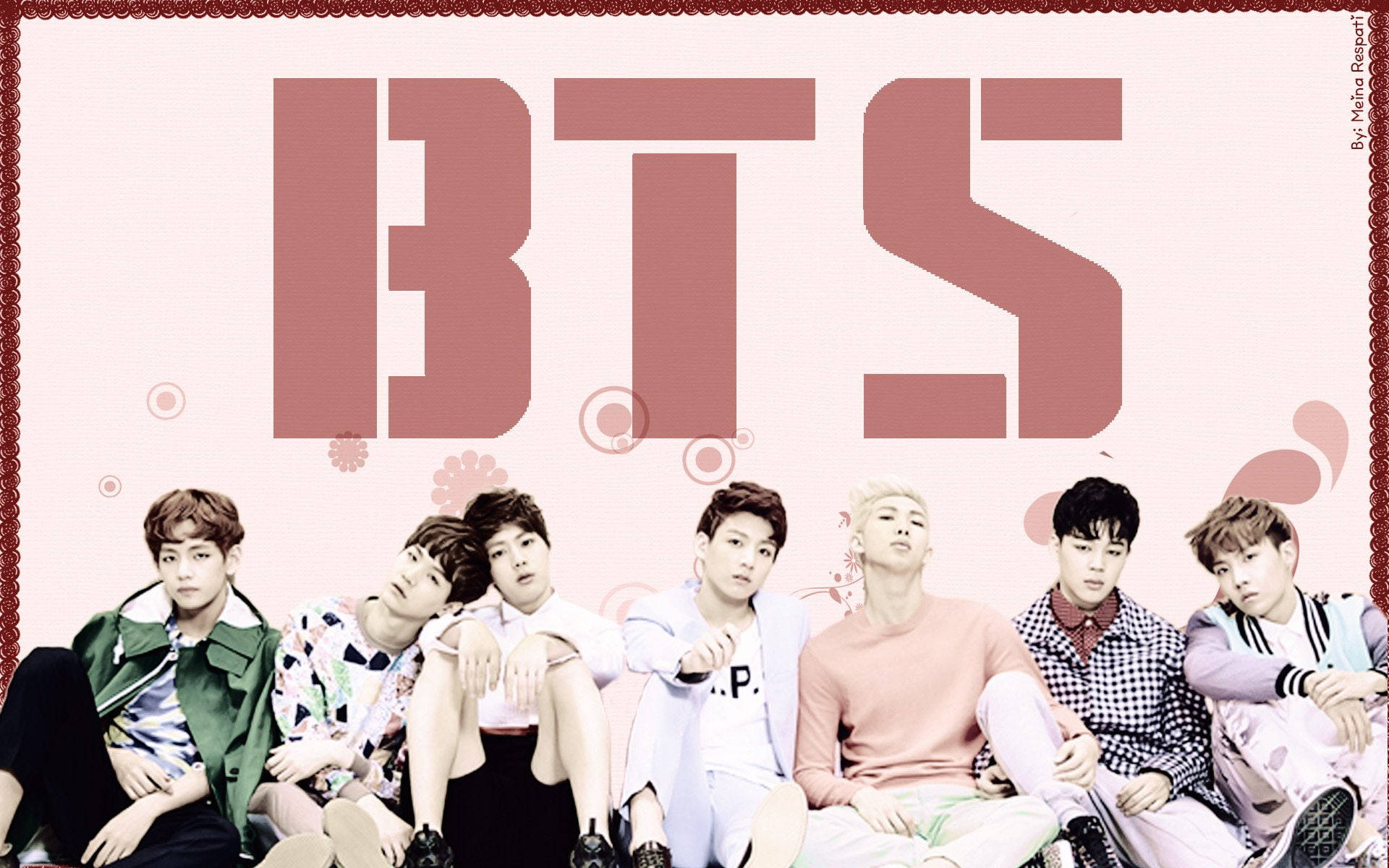 গোলাপি রঙে বিটিএস গ্রুপ ছবি ওয়ালপেপার