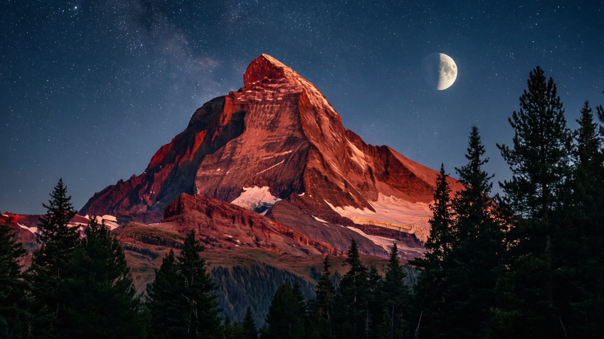 তারাময় লাল শৃঙ্গ ওয়ালপেপার
