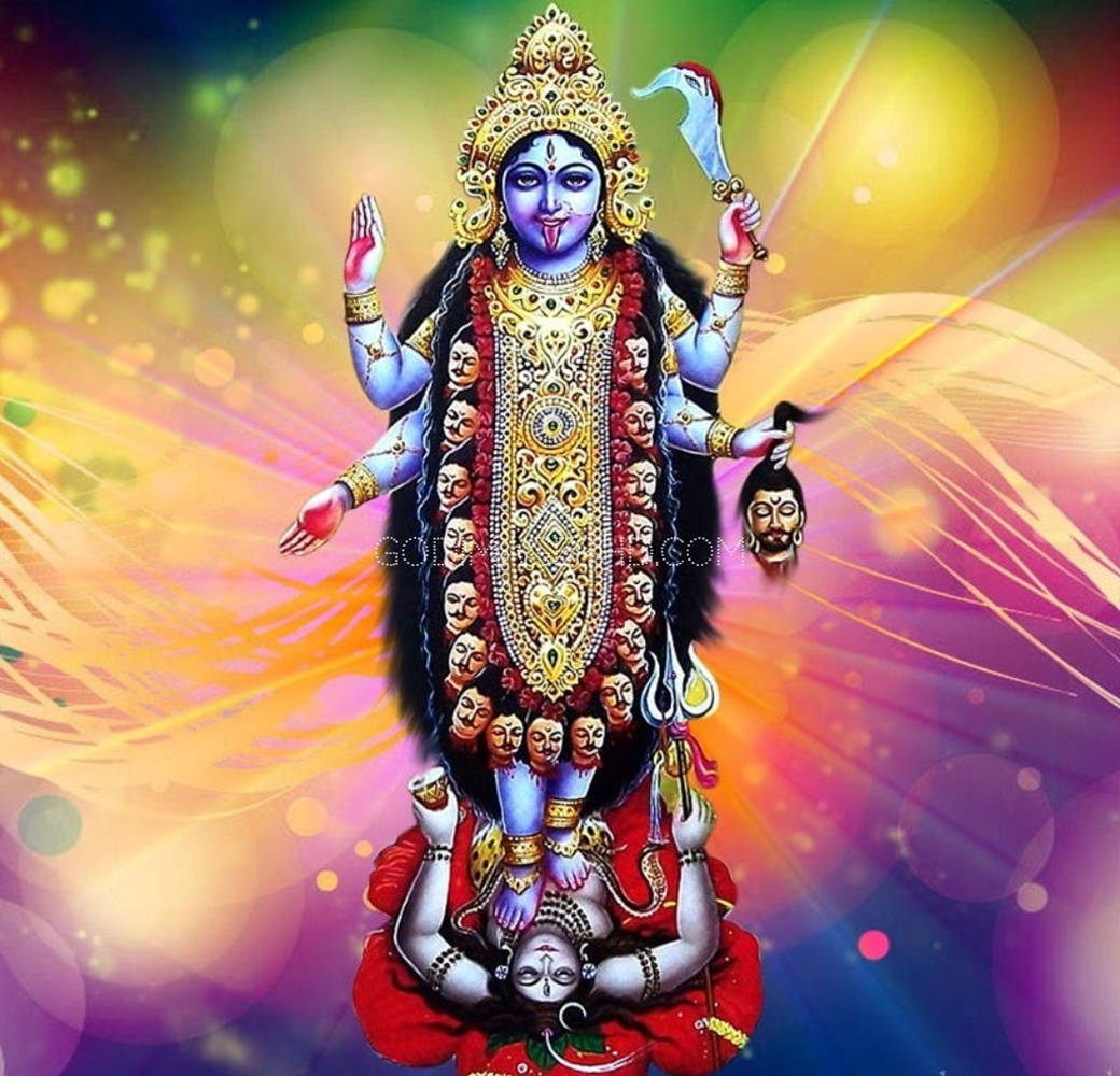 দেবী মা কালীর শিবের উপর নৃত্য - একটি রংধনু নান্দনিকতা ওয়ালপেপার