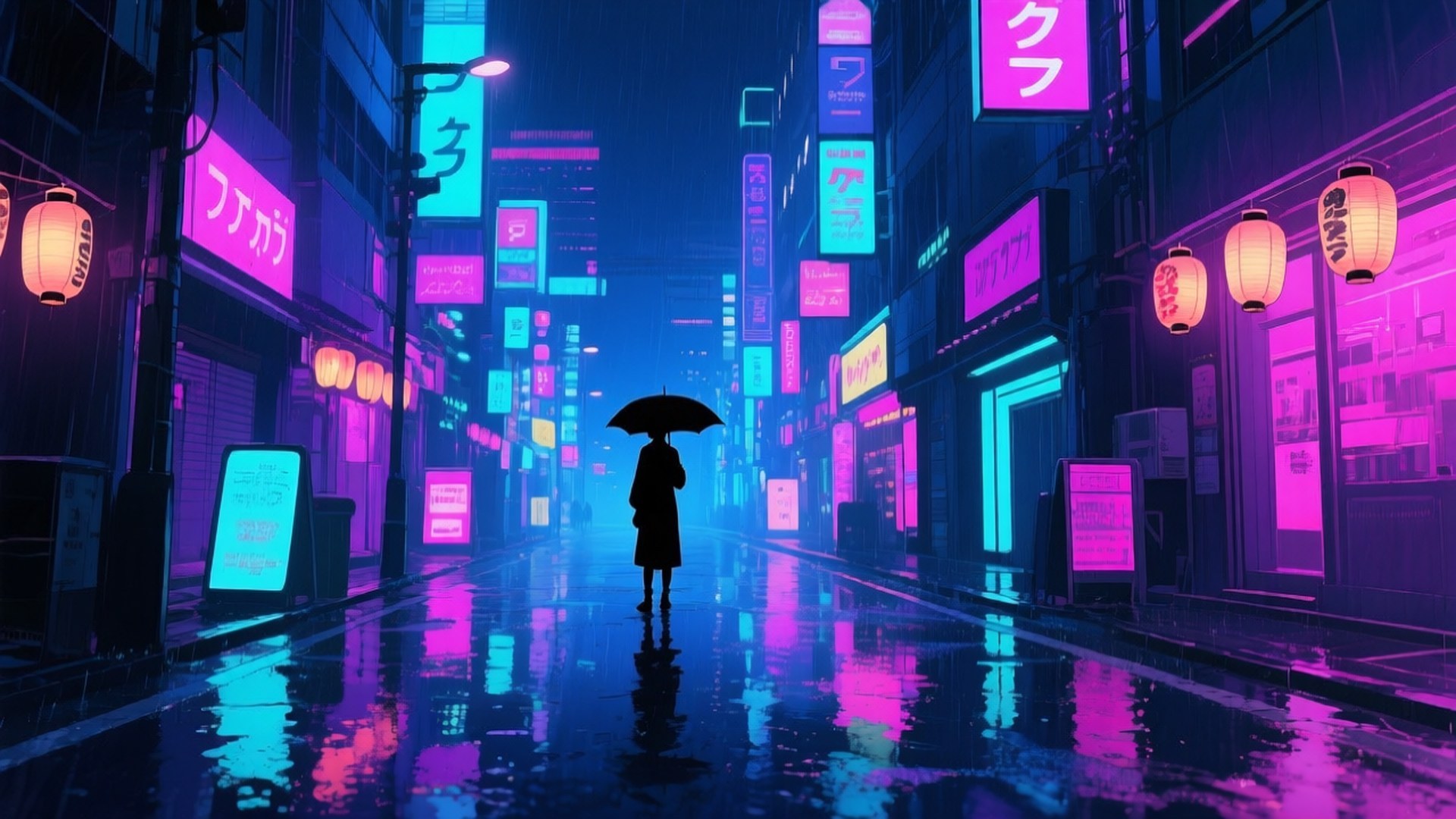 নিয়ন বৃষ্টির শহর ওয়ালপেপার