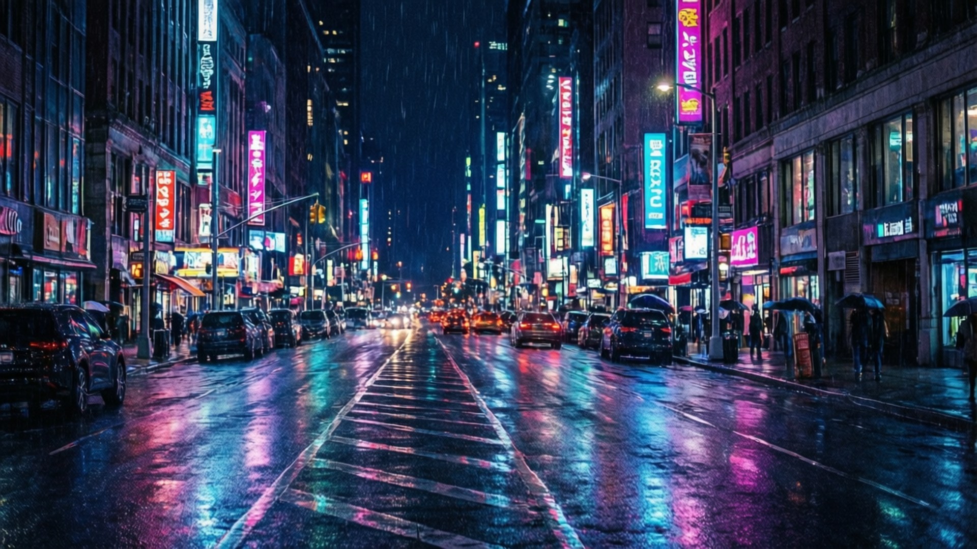 নিয়ন বৃষ্টির শহরের রাত ওয়ালপেপার
