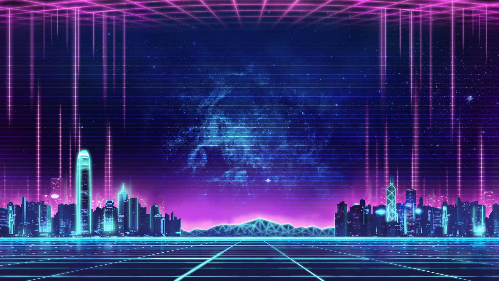 নিয়ন সিটি গ্রিড ব্যাকগ্রাউন্ড ওয়ালপেপার