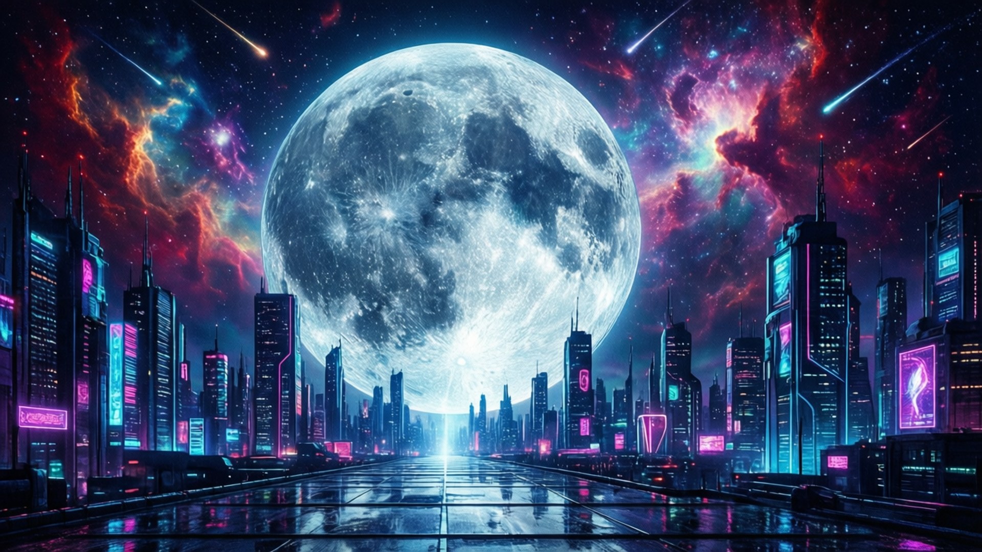 নিয়ন সিটি মুন ওয়ালপেপার