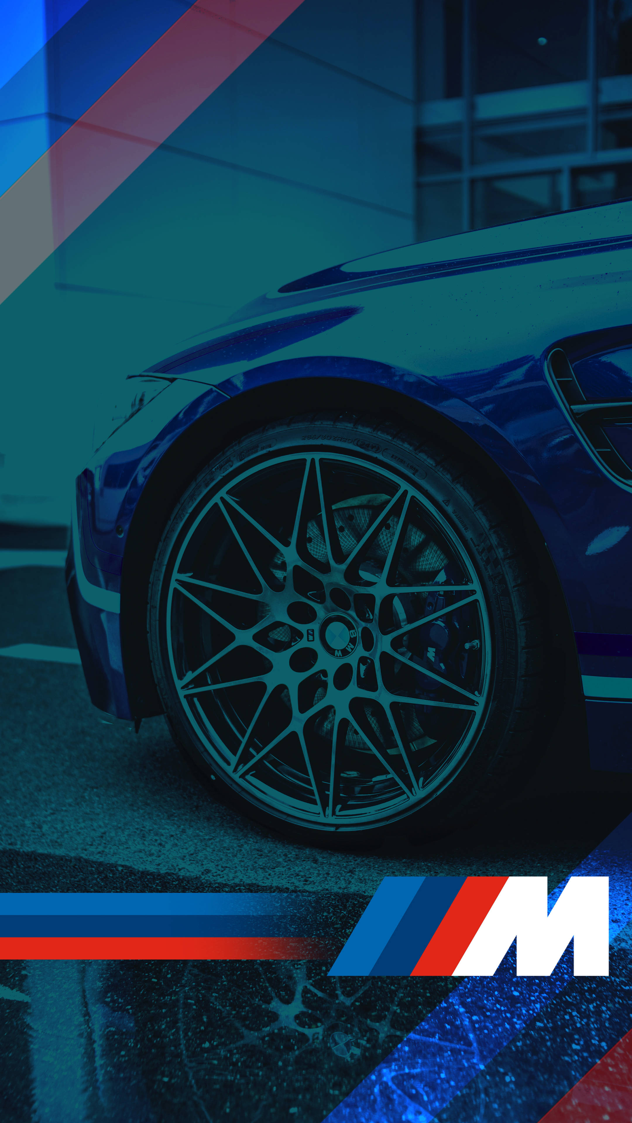 নীল গাড়ির টায়ার BMW M লোগো ওয়ালপেপার