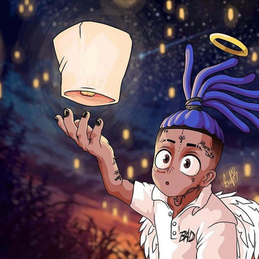 নীল চুলের Xxxtentacion এর কিউট কার্টুন PFP ওয়ালপেপার