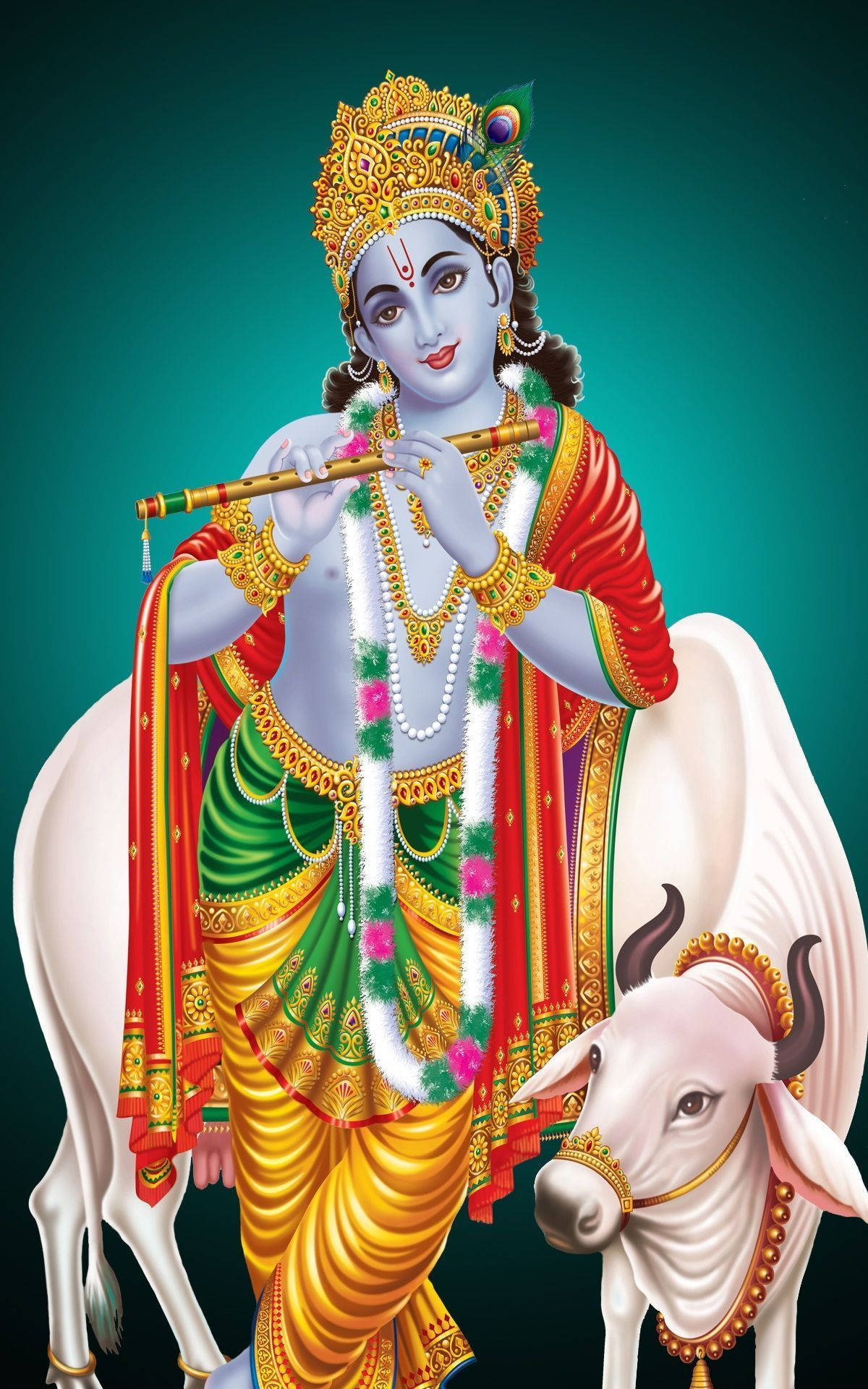 পবিত্র গাভীসহ দিব্য কৃষ্ণ - মোবাইল ফোন ওয়ালপেপার