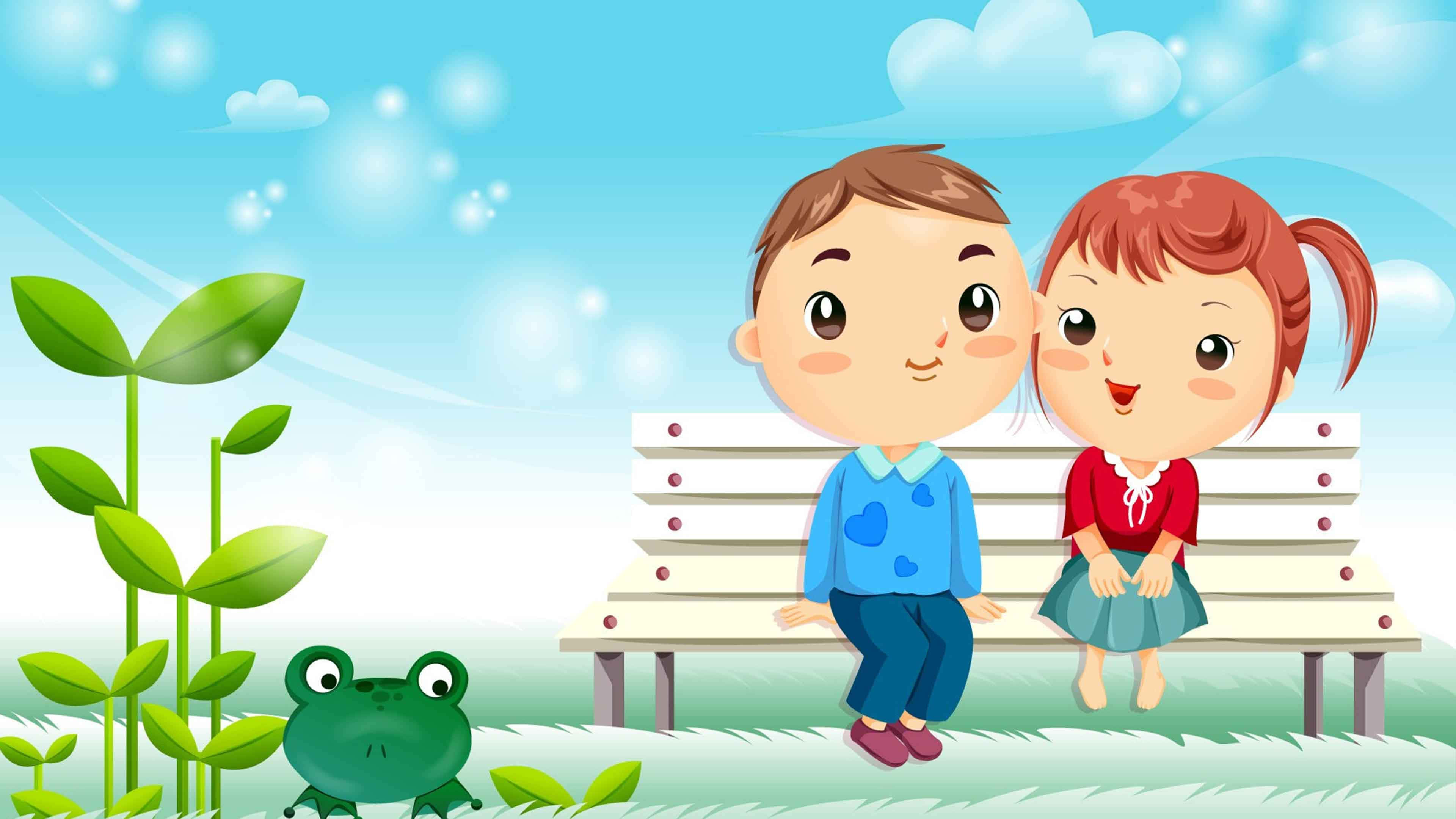 পশু বন্ধুদের সাথে সুন্দর কার্টুন ওয়ালপেপার