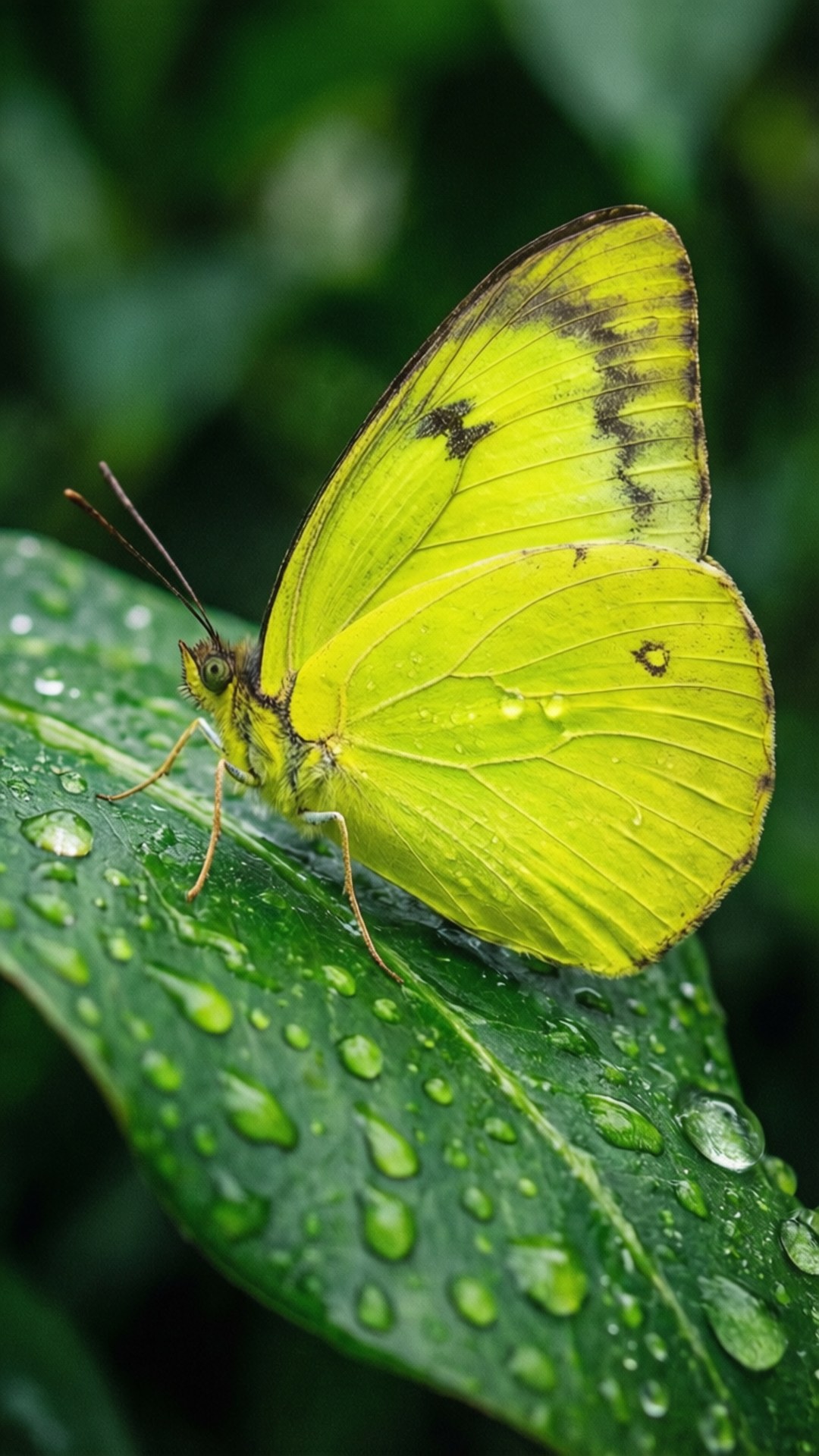 পাতায় নিয়ন হলুদ প্রজাপতি ওয়ালপেপার