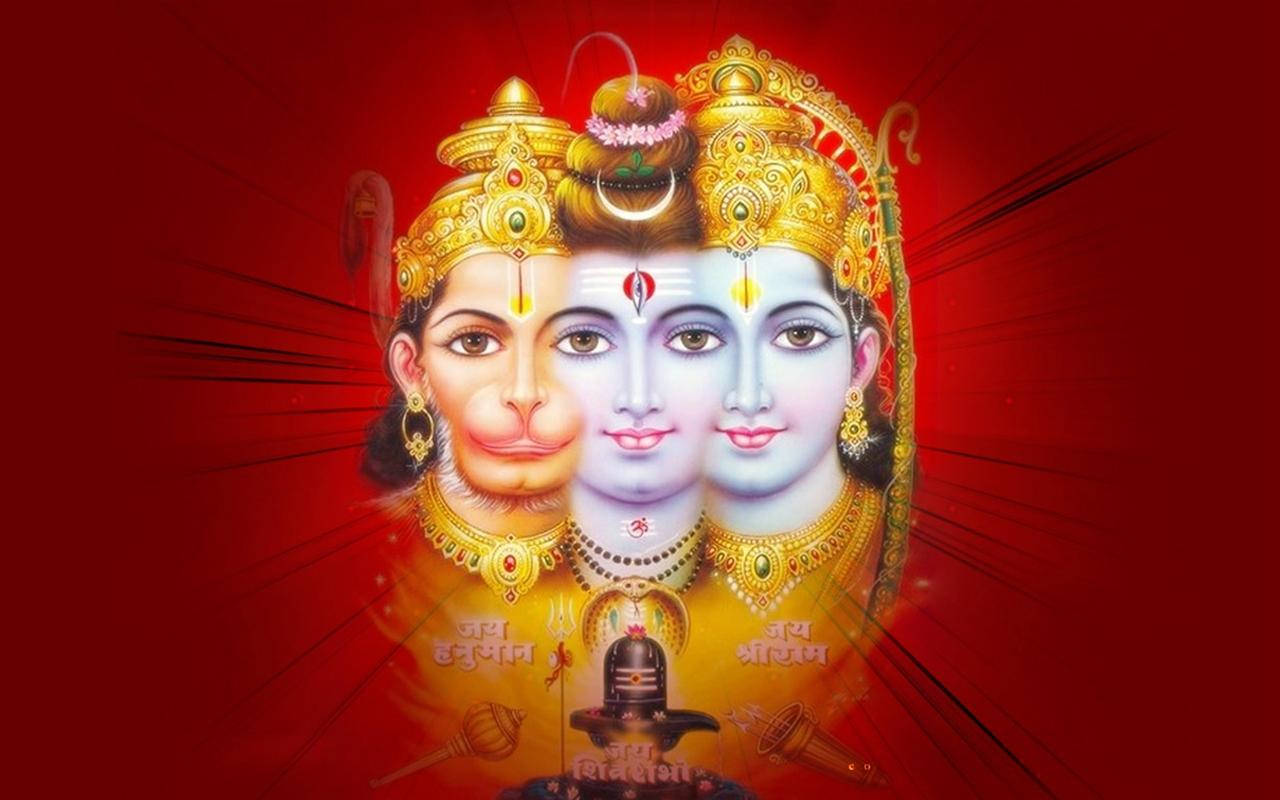 প্রভু রামের সঙ্গীসহ গাঢ় লাল শিল্পকর্ম ওয়ালপেপার