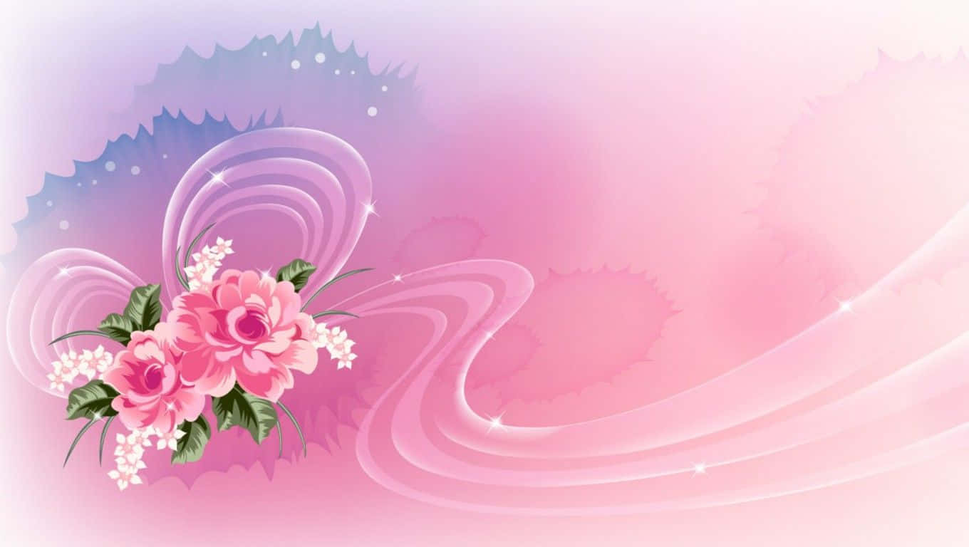 ফুল ও ঢেউ সহ একটি গোলাপী পটভূমি ওয়ালপেপার
