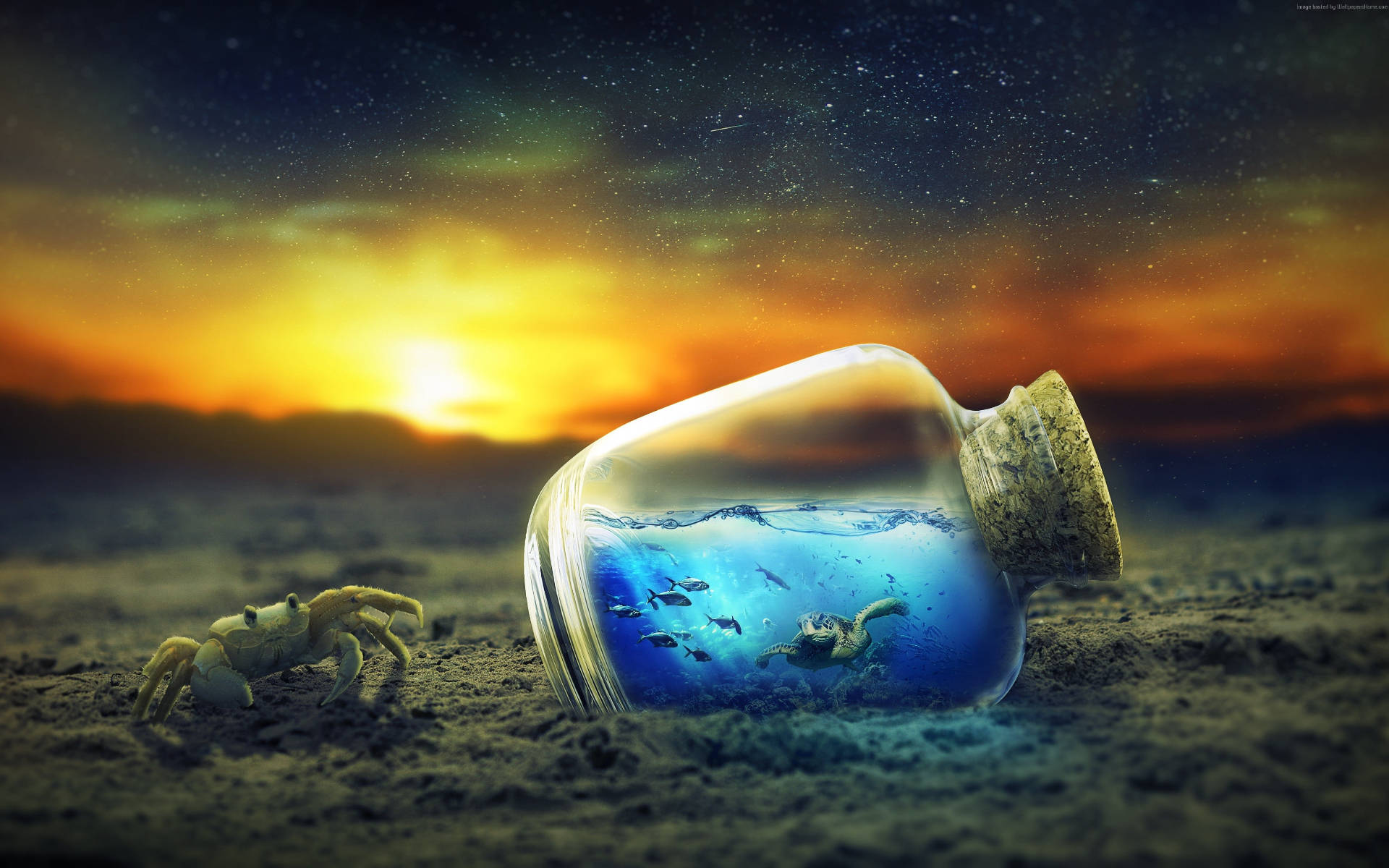 বোতলের ভিতরে সুন্দর কচ্ছপ ওয়ালপেপার