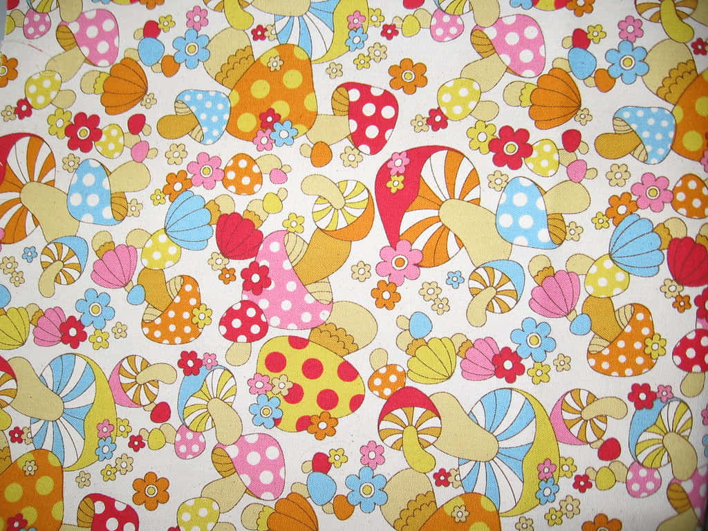 ভিন্টেজ সুন্দর মাশরুম ফুলের ফ্যাব্রিক প্যাটার্ন ওয়ালপেপার