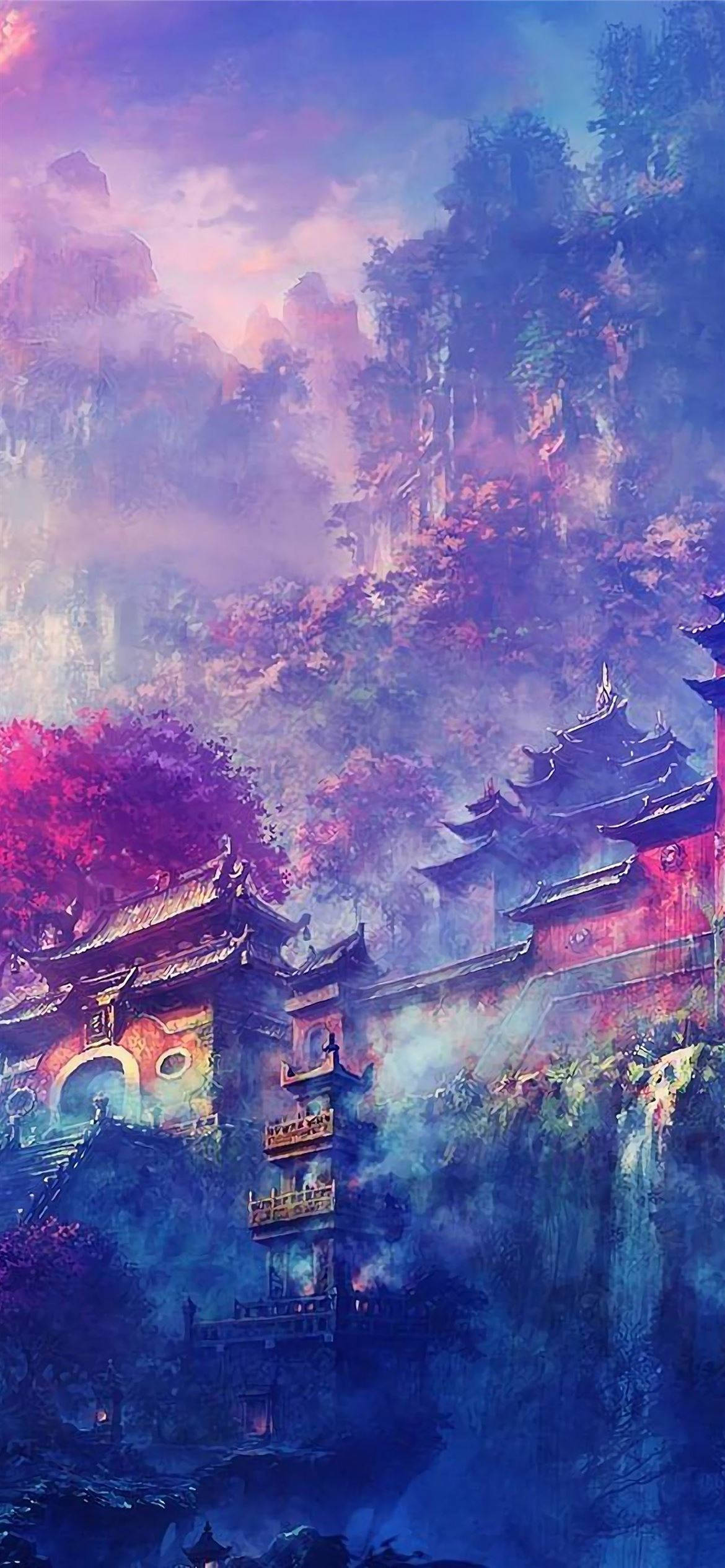 মন্দির বেগুনি অ্যানিমে নান্দনিক ওয়ালপেপার