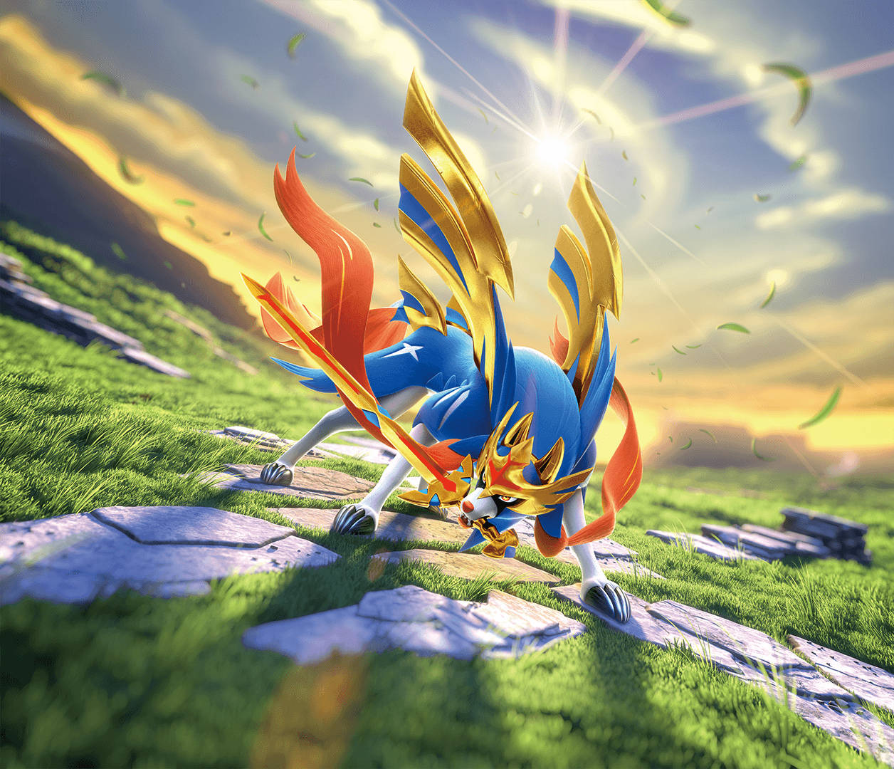 মহিমান্বিত Zacian ঘাসযুক্ত ভূদৃশ্যে ওয়ালপেপার