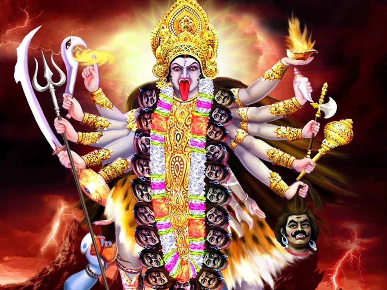 মা কালী বহু হাত আগুন অস্থেটিক ওয়ালপেপার