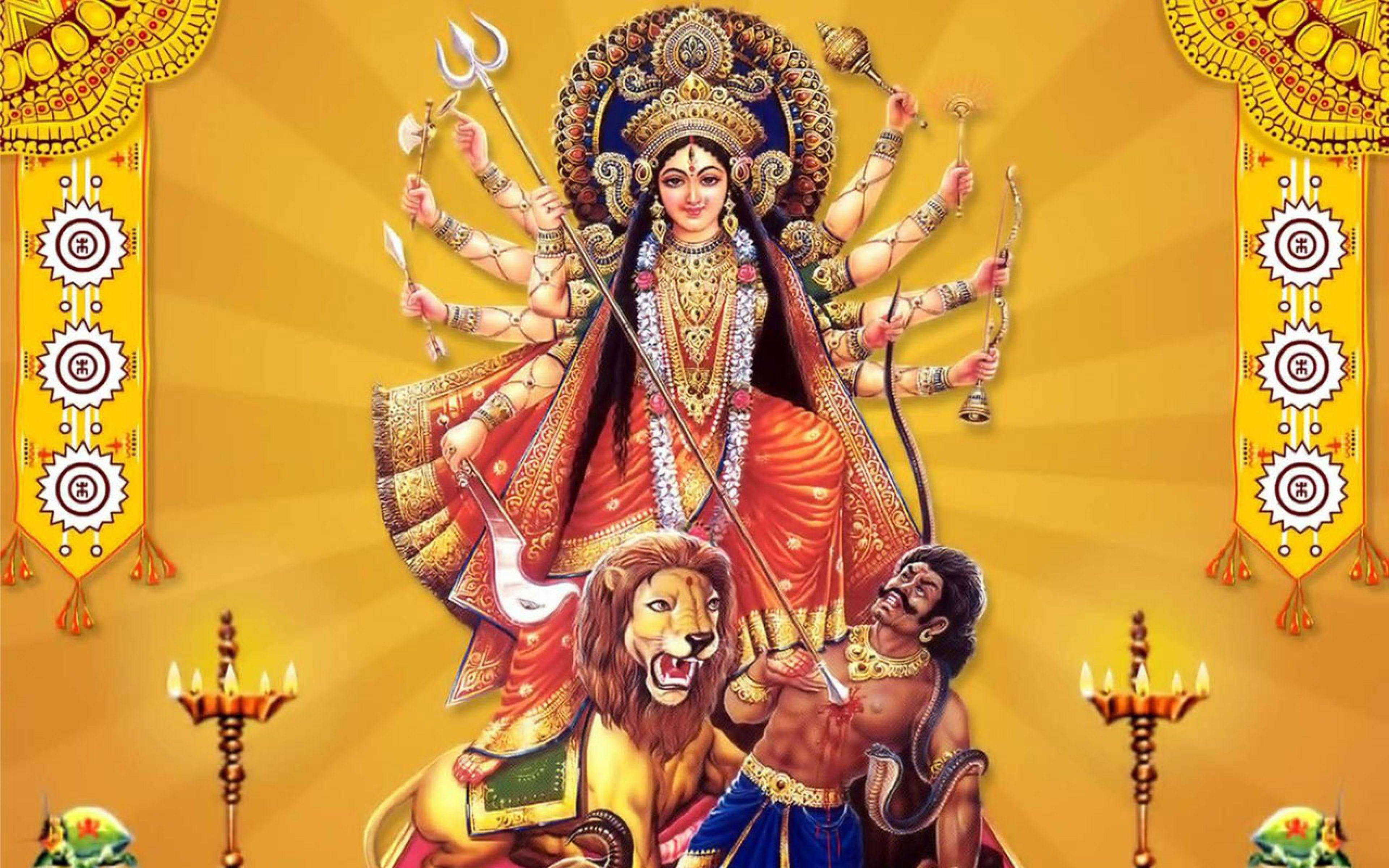 মাতাজী সিংহ গোল্ডেন ব্যাকগ্রাউন্ড ওয়ালপেপার