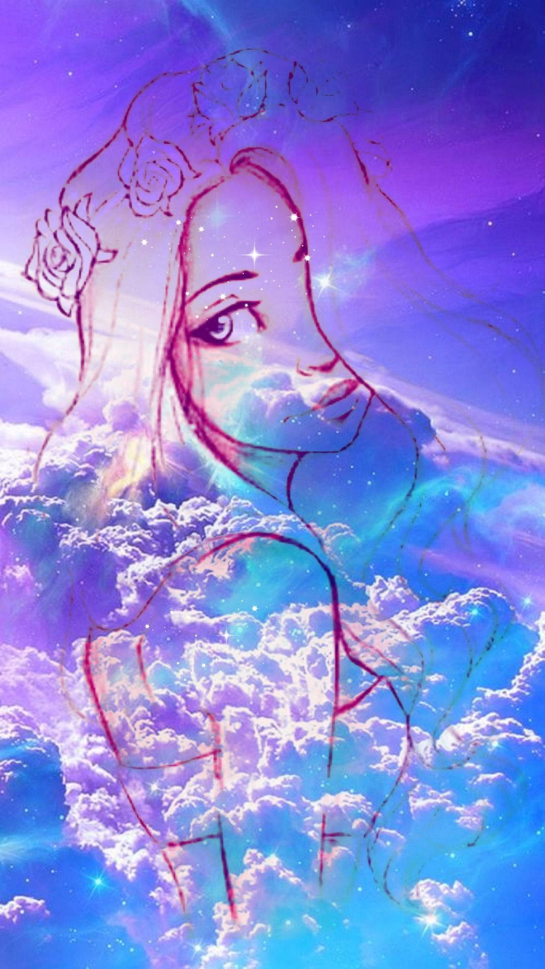 মেয়েটি সুন্দর গ্যালাক্সিতে আচ্ছাদিত ওয়ালপেপার