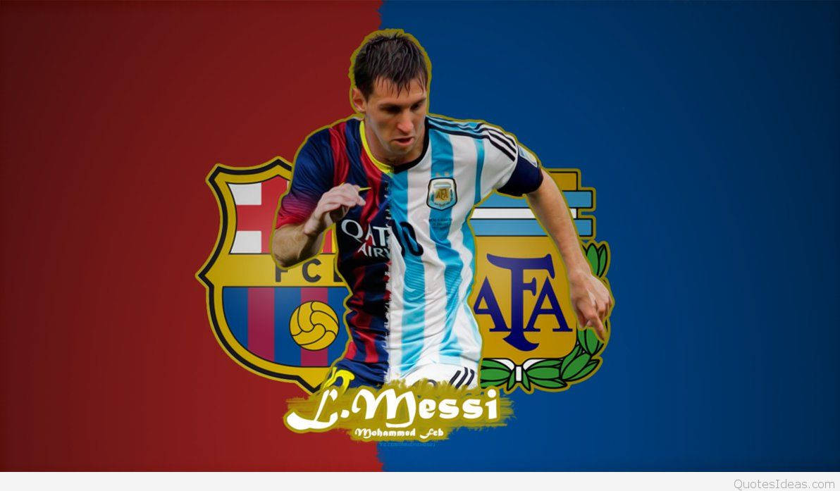 লিওনেল মেসির ফ্যান আর্ট ওয়ালপেপার যাতে FCB এবং AFA টিম লোগো রয়েছে