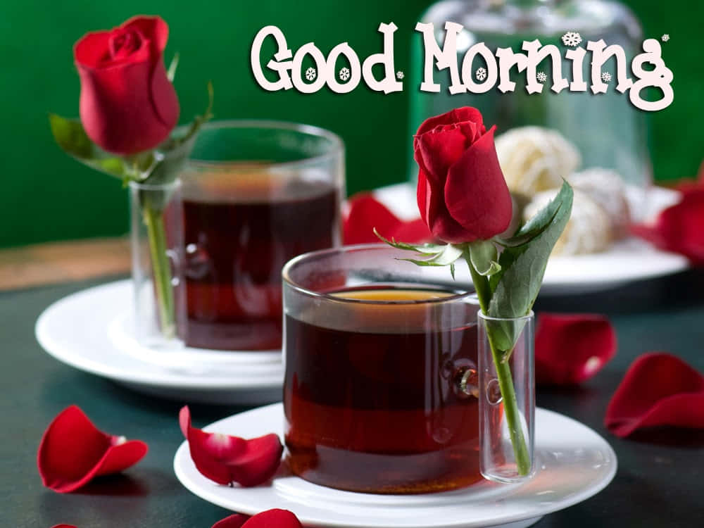 শুভ সকাল প্রেম গোলাপ চা প্রাতঃরাশ ওয়ালপেপার