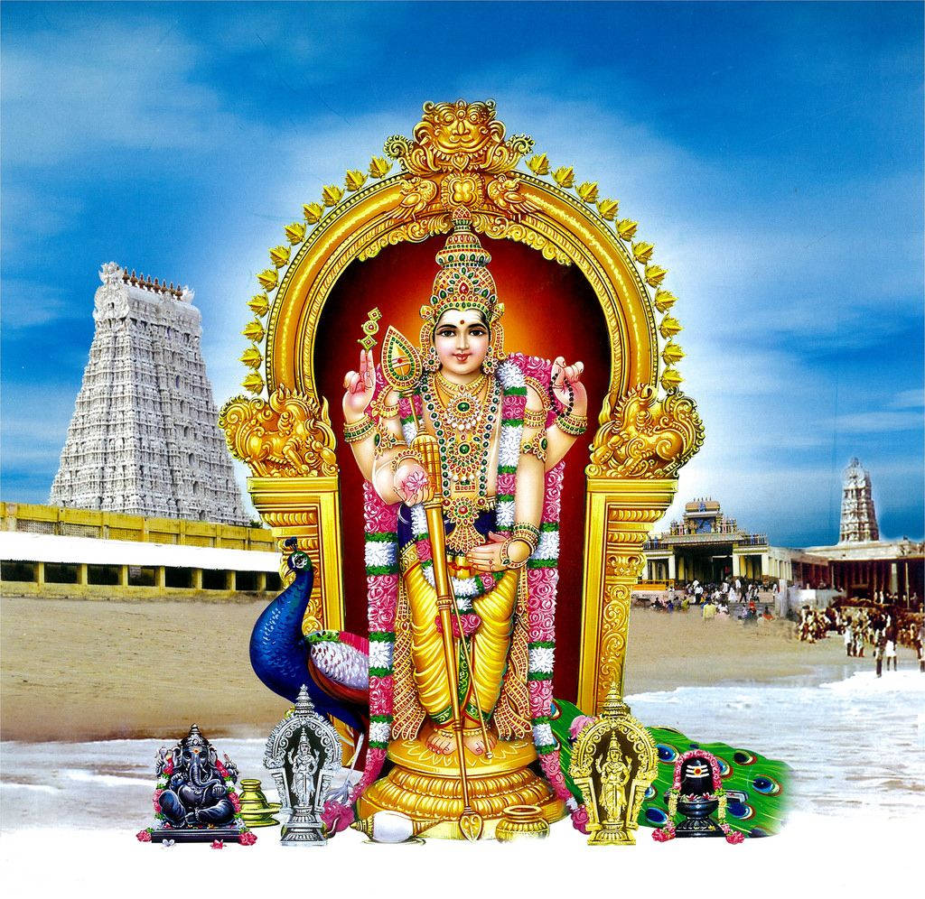সমুদ্রের পটভূমিতে ভগবান মুরুগান
