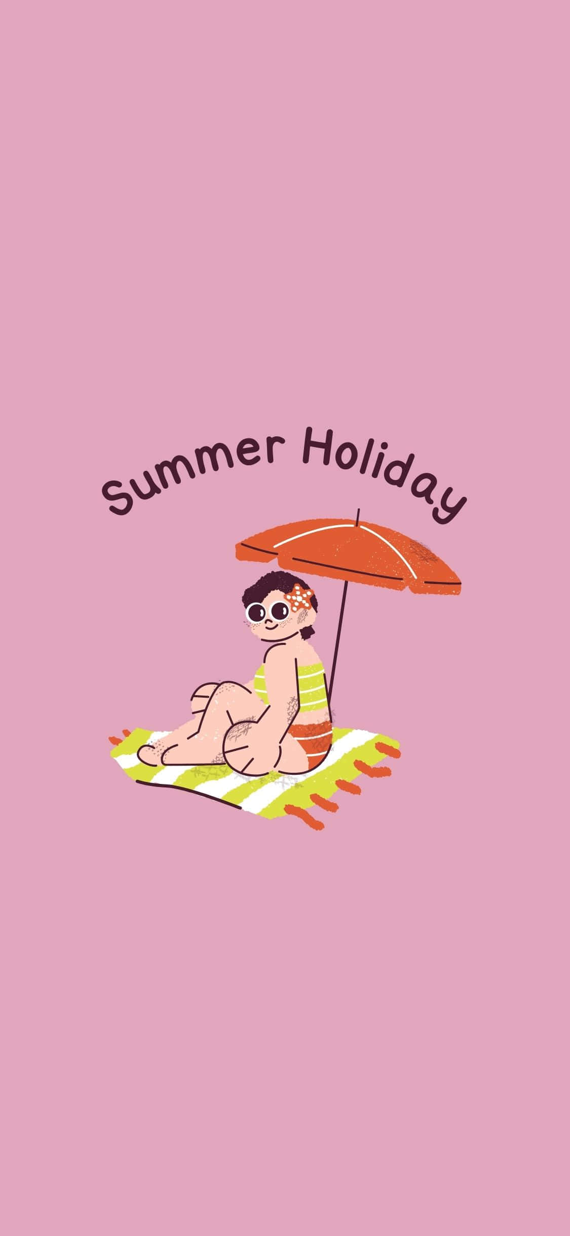 সানবাথিং গার্ল ইলাস্ট্রেশন আইফোন X গ্রীষ্মকালীন ব্যাকগ্রাউন্ড ওয়ালপেপার
