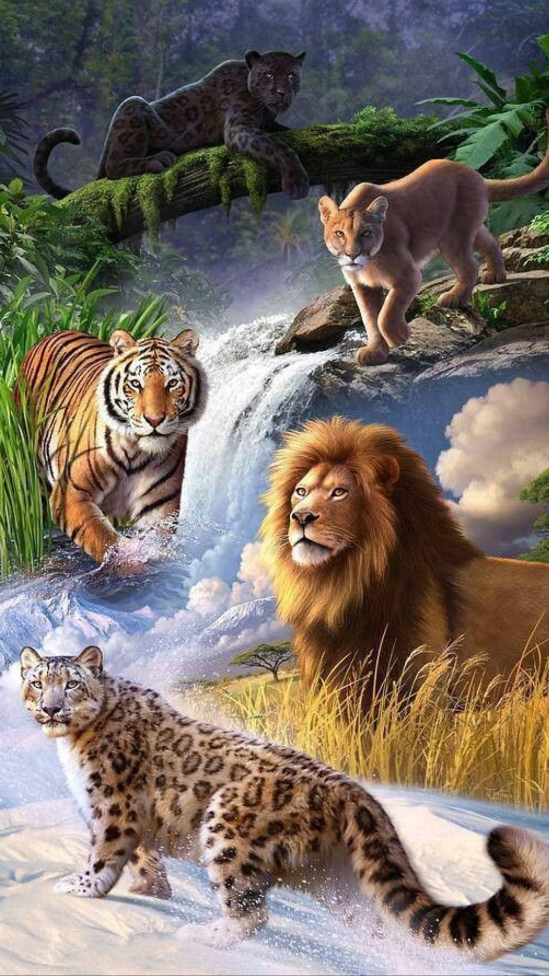 সিংহ ও বাঘ বিভিন্ন ভূখণ্ডে ওয়ালপেপার
