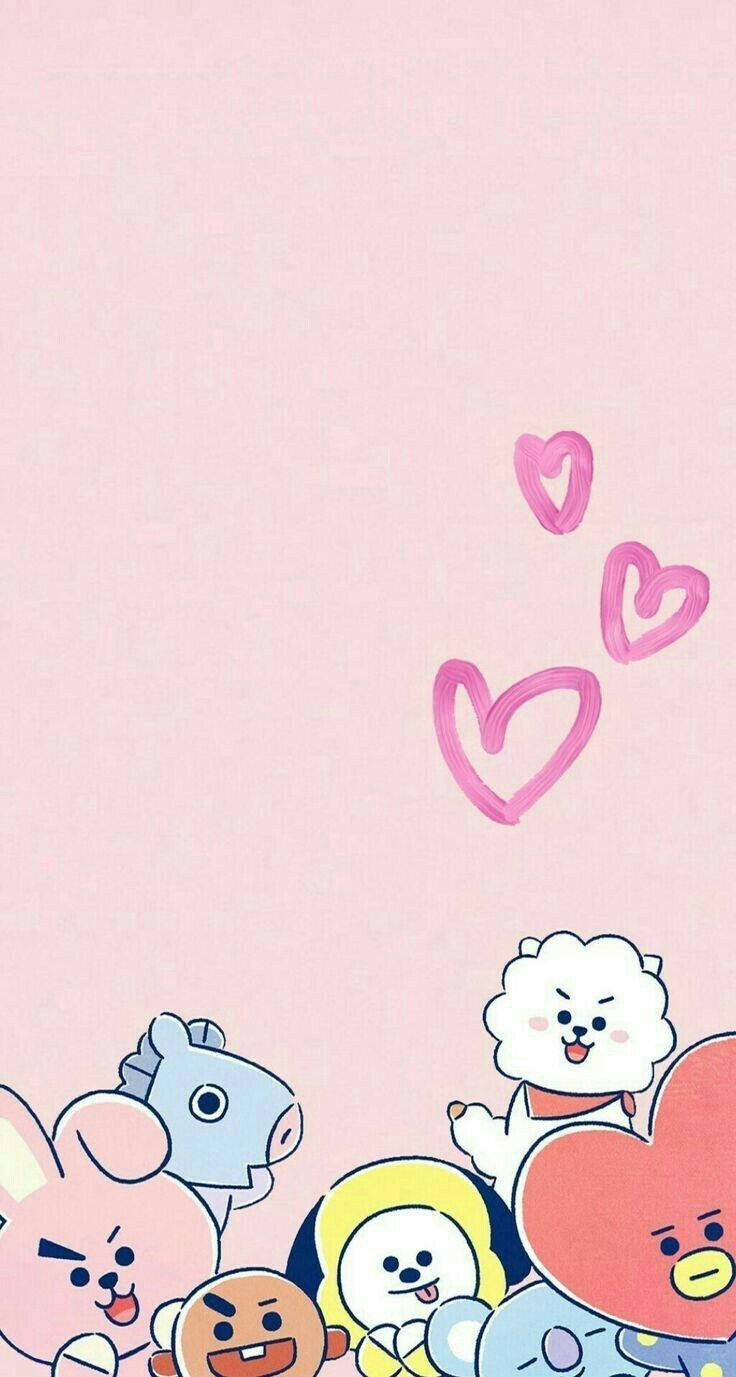 সুন্দর BT21 চরিত্র হৃদয়ের আউটলাইন ওয়ালপেপার