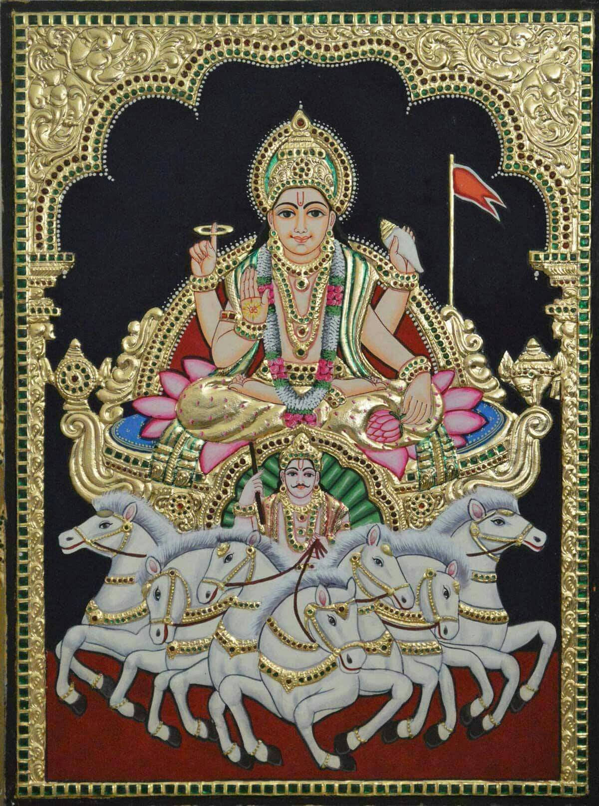 সূর্য ভগবান জটিল ফ্রেমসহ ওয়ালপেপার