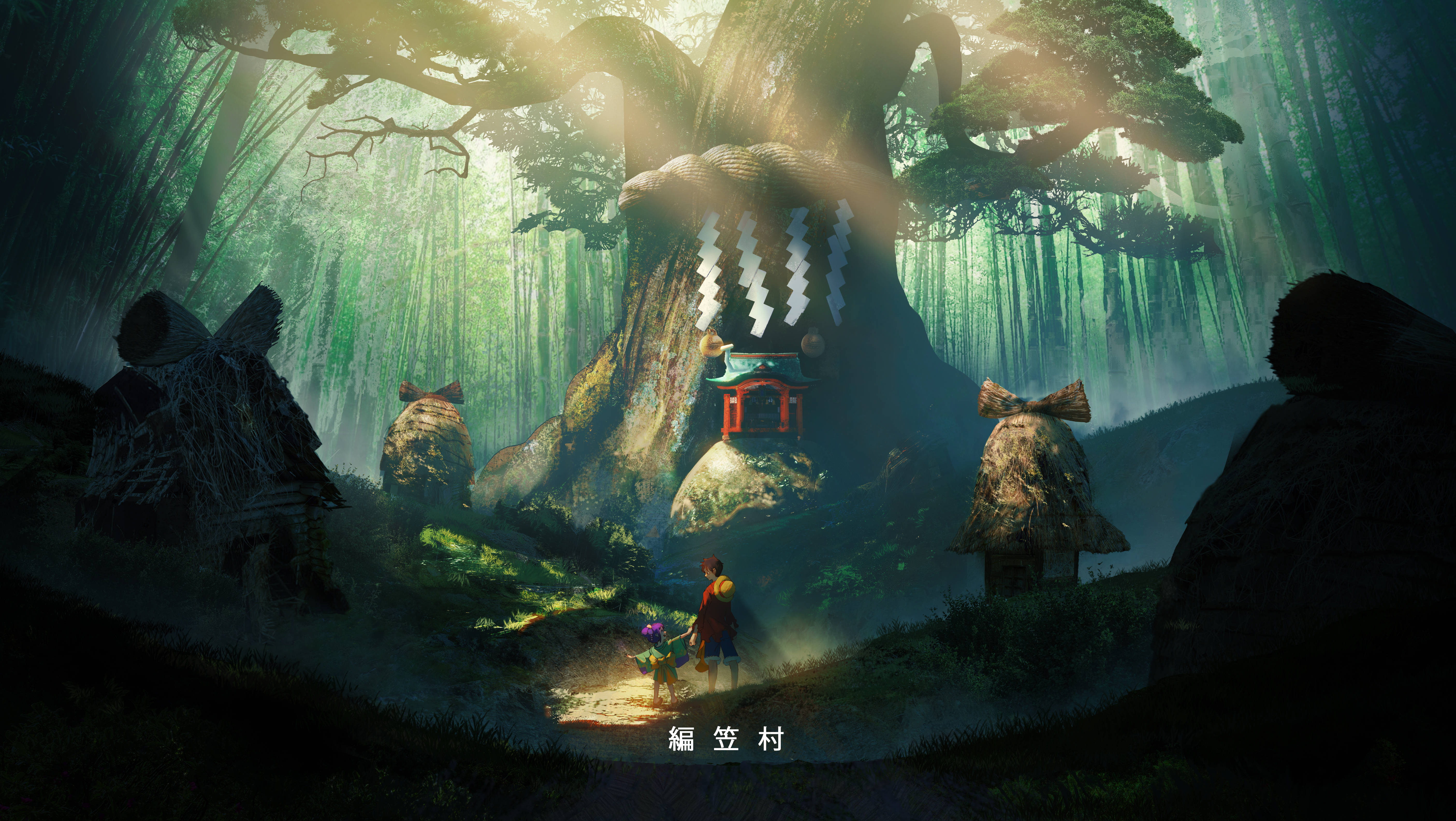 お玉とルフィ ワンピース ワノ国 4K 森 ওয়ালপেপার