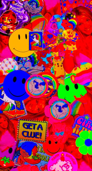 ইন্ডি কিড অ্যাস্থেটিক লাল নীল হাস্যোজ্জ্বল মুখ