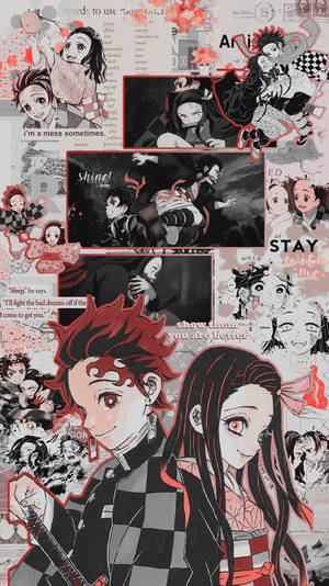 তানজিরো এবং নেজুকোর অ্যাস্থেটিক কোলাজ — Demon slayer tanjiro ওয়ালপেপার