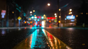 ঝাপসা রাতের ভেজা রাস্তা ওয়ালপেপার — 2560x1440 ওয়ালপেপার