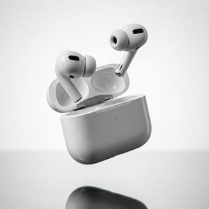 AirPods বাতাসে ভাসছে, পণ্য ফটোগ্রাফি। — গ্যালাক্সি ওয়াচ ওয়ালপেপার