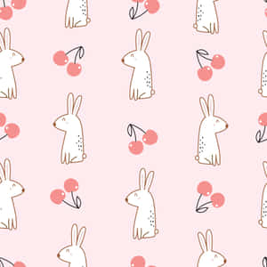 মোহনীয় খরগোশ চারপাশে আরাধ্য গোলাপী চেরি — কাওয়াইই গোলাপি ওয়ালপেপার