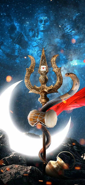 শিব আইফোন ত্রিশূল চাঁদ সহ — গ্যালাক্সি এস২৫ এফই ওয়ালপেপার
